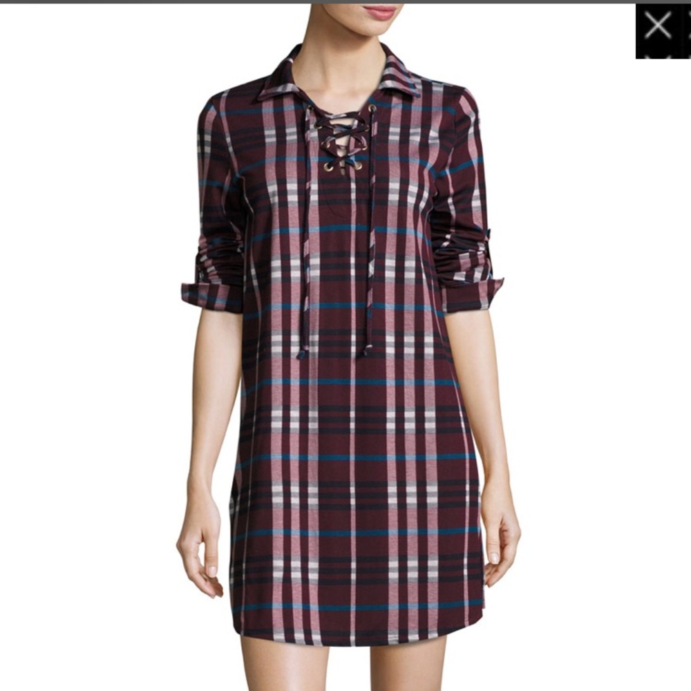 Cirana Maroon Plaid Shirt-Dress - image 7
